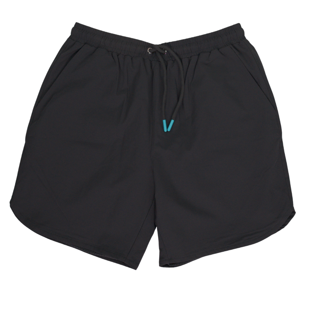 Black athletic shorts, front view