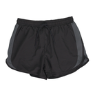 Black track shorts, front view