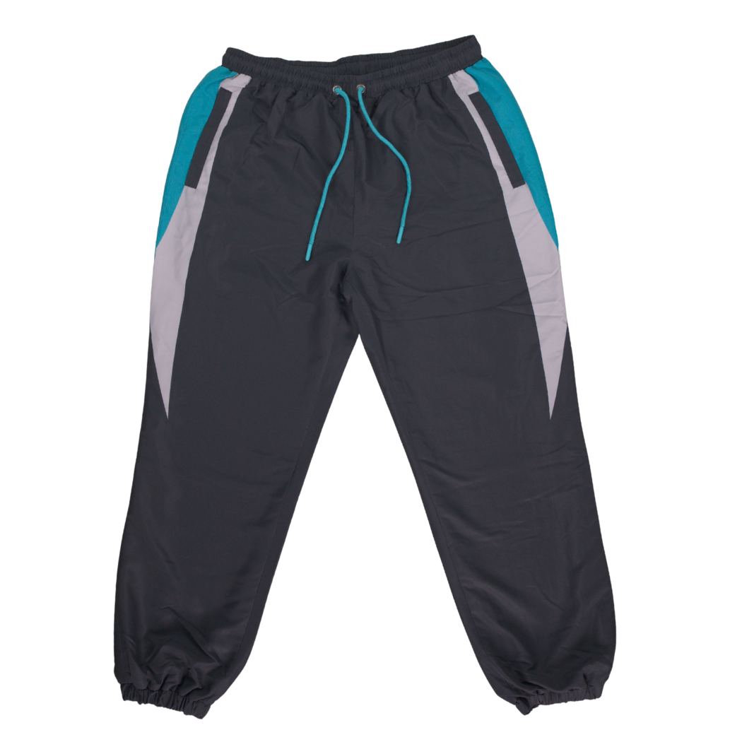 Black track pants, front view