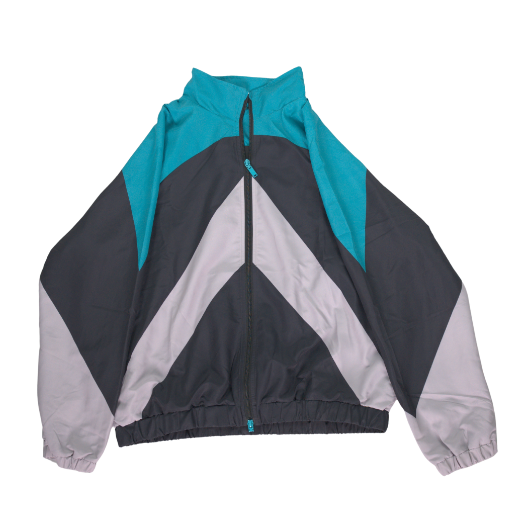Black track jacket, front view