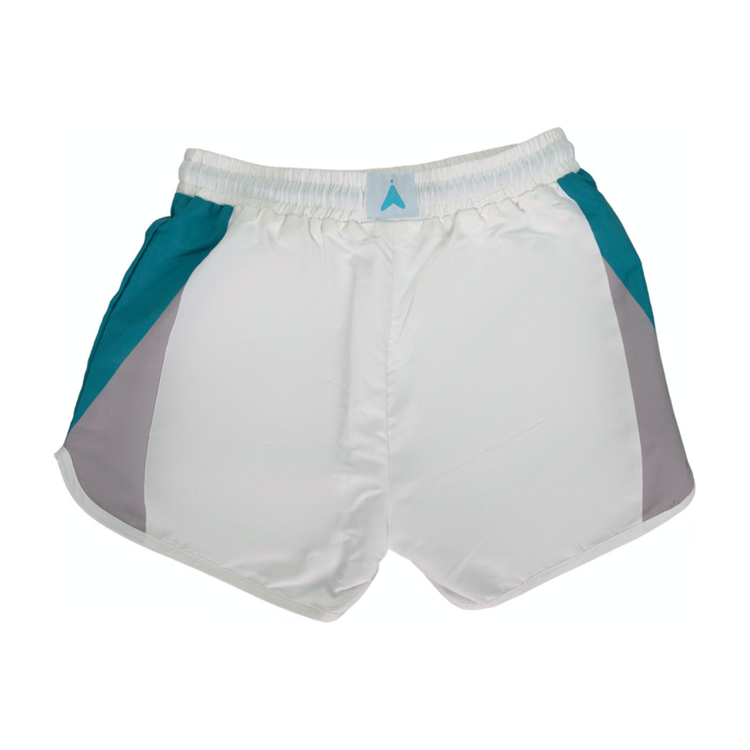 White track shorts, back view