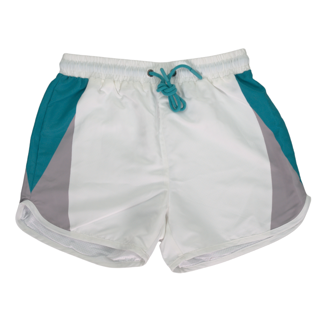 White track shorts, front view